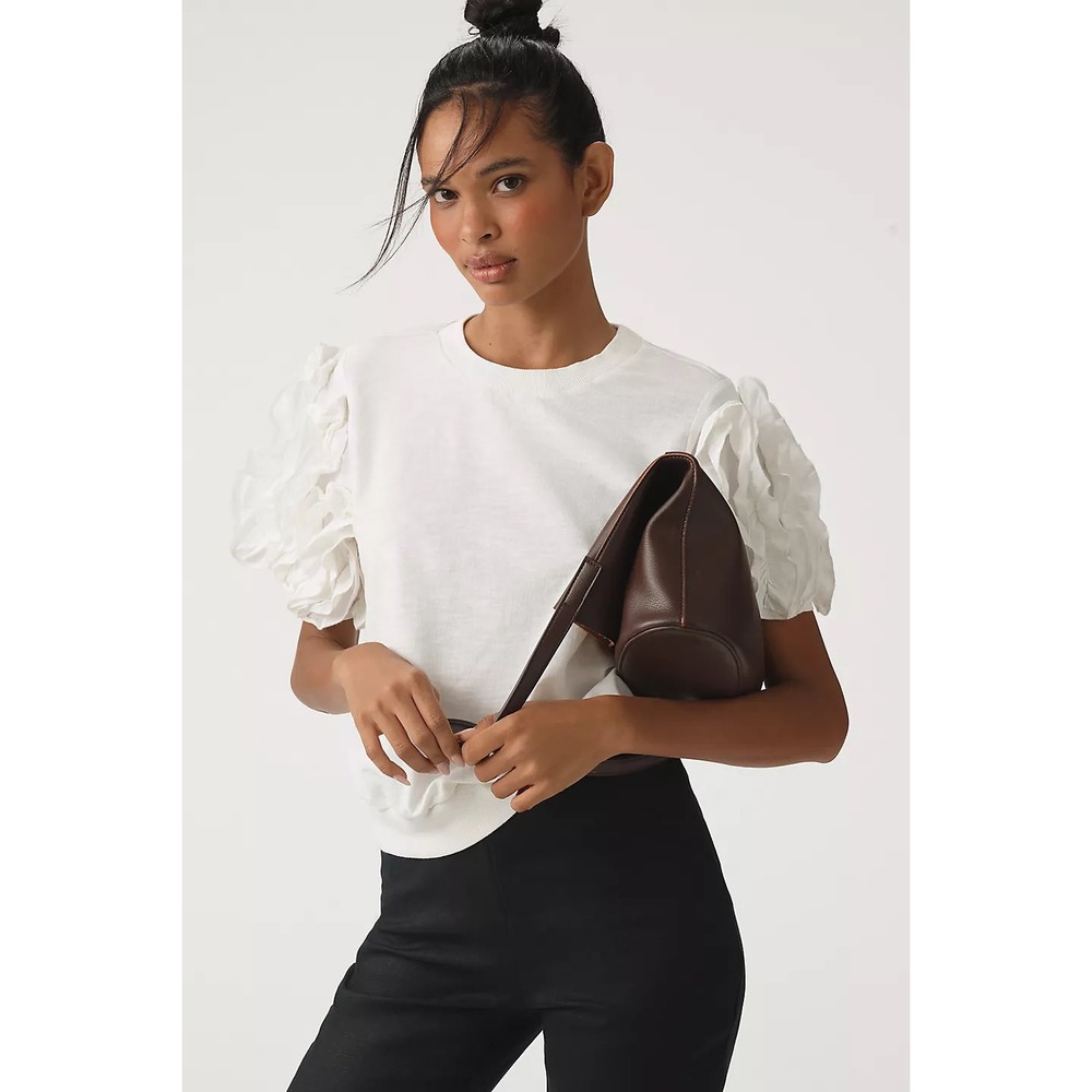 Maeve White Puff-Sleeve Short Sleeve Tee